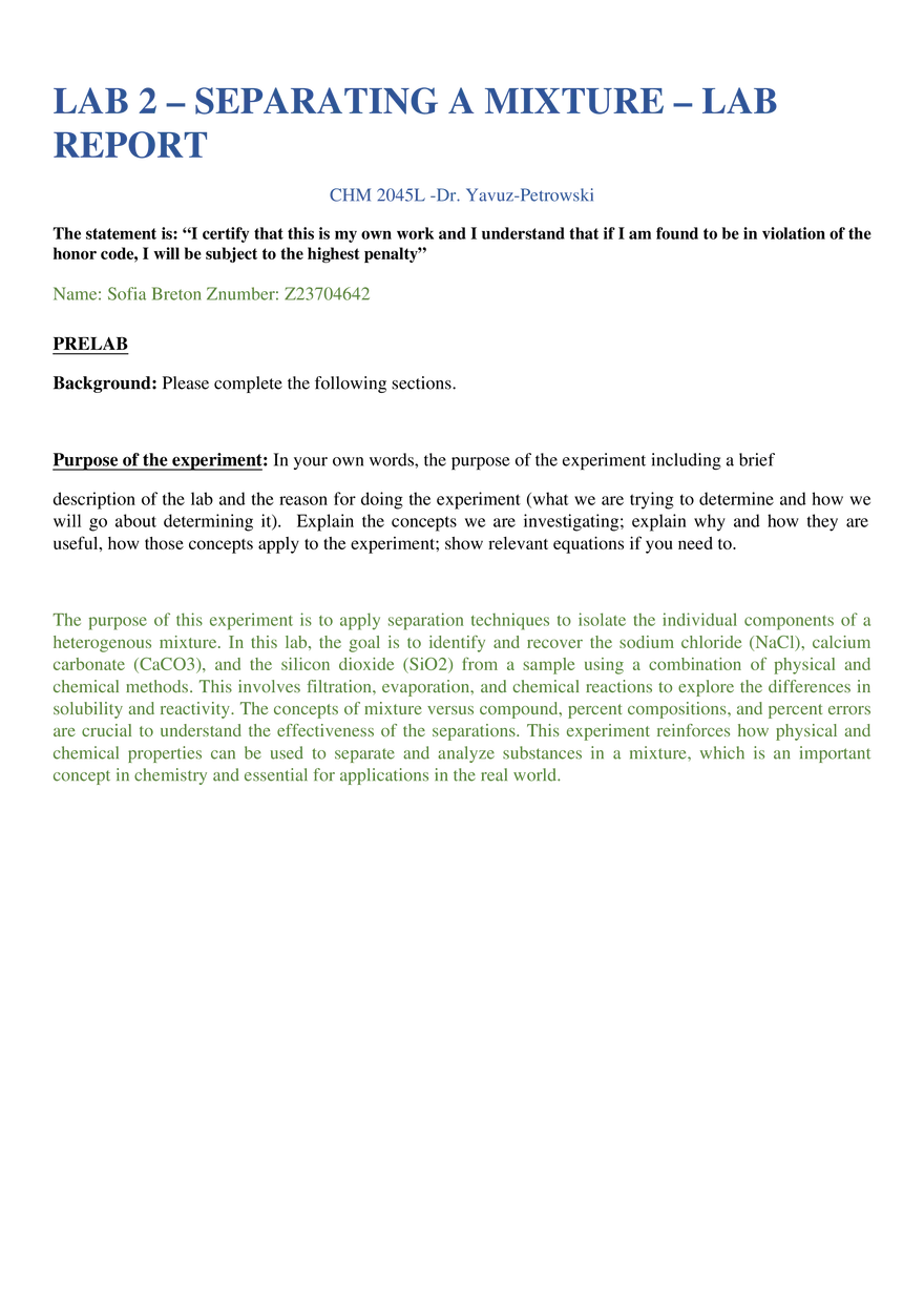 Lab 2: Separating a Mixture - Page 1