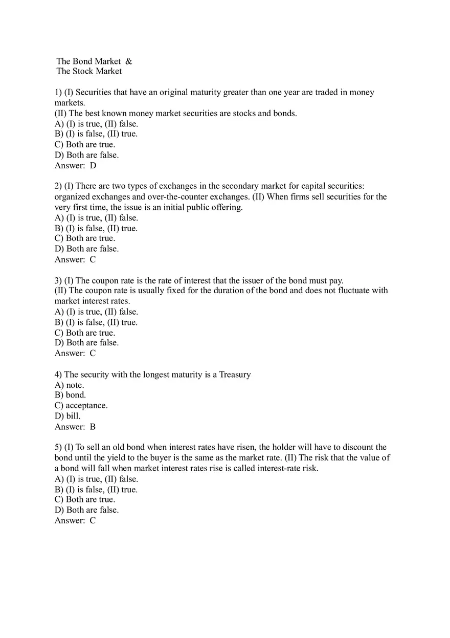 Overview of the Financial System Sample Questions - Page 12