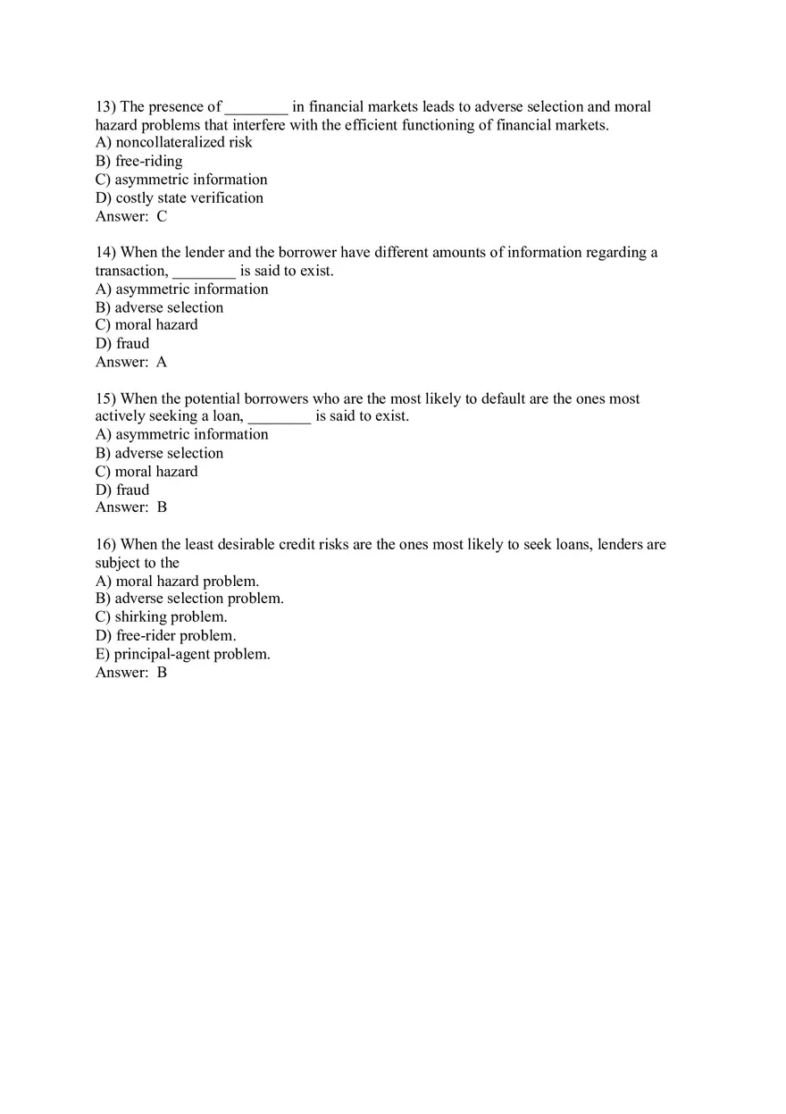 Overview of the Financial System Sample Questions - Page 5