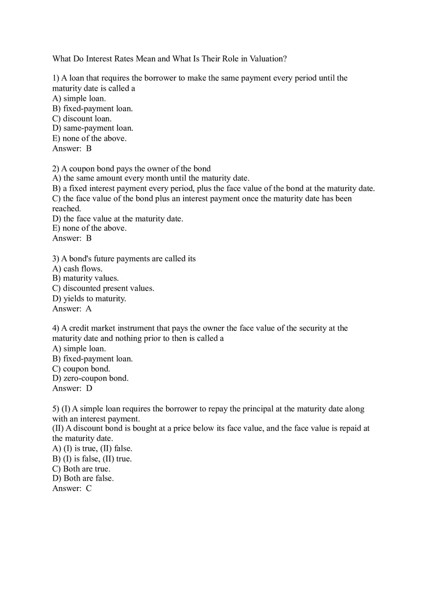 Overview of the Financial System Sample Questions - Page 6