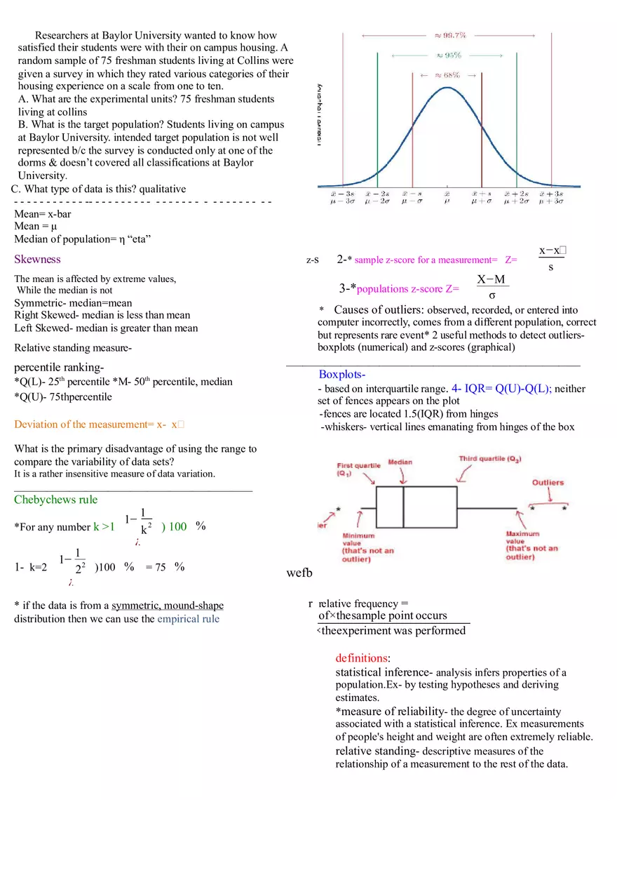 Elementary Statistics Sheet Cheat 1 - Page 1