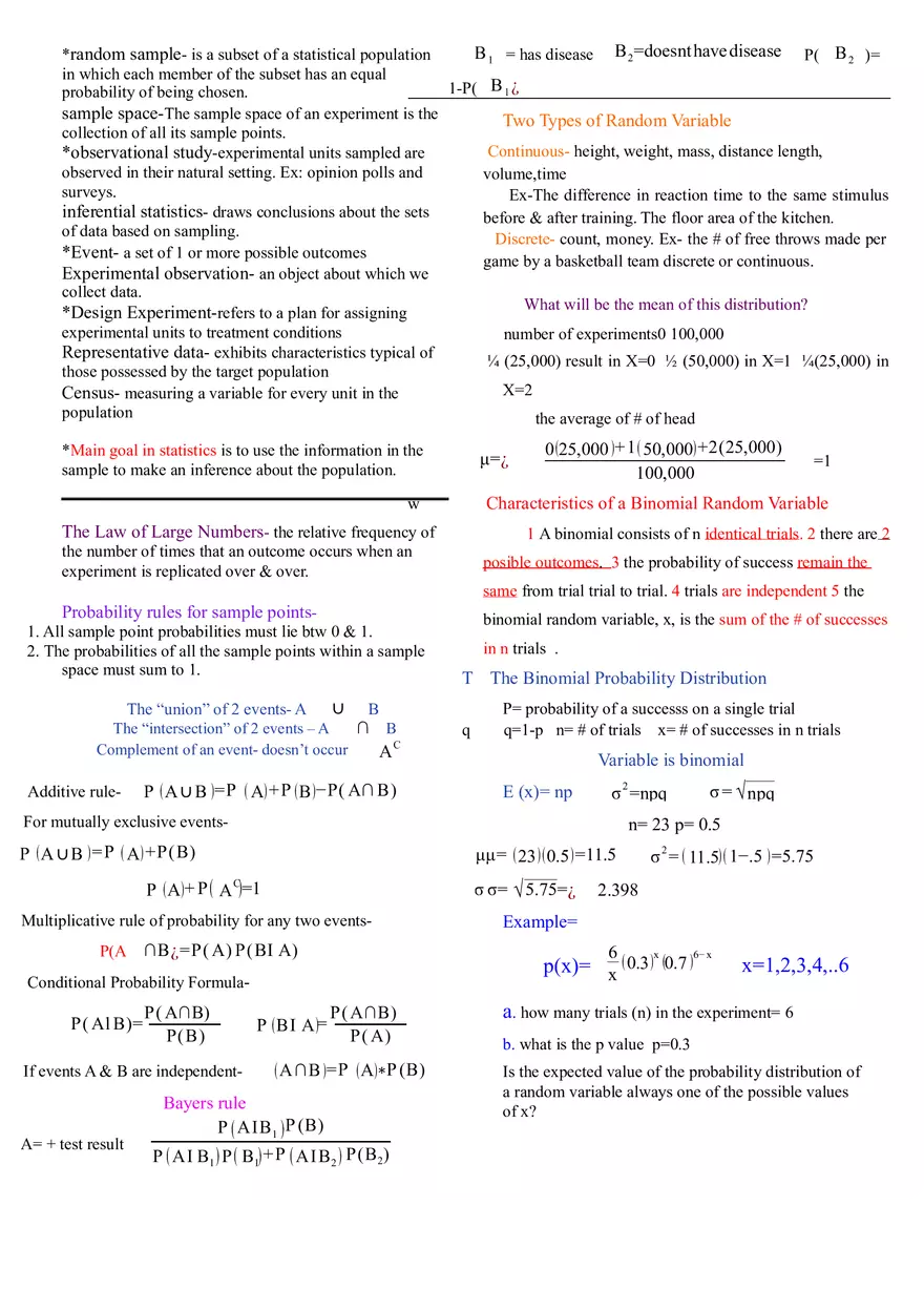 Elementary Statistics Sheet Cheat 1 - Page 2