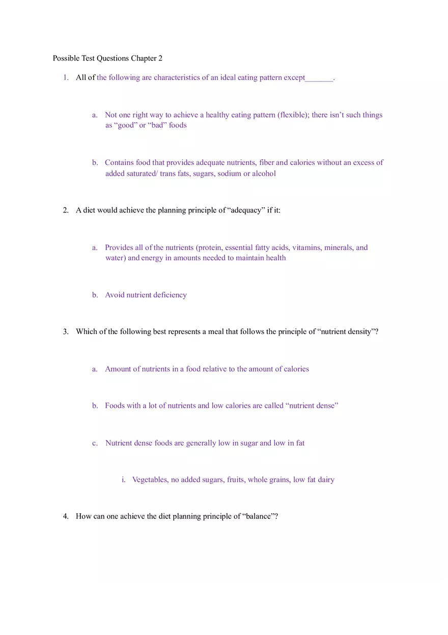 Principles of Healthy Eating and Nutrition Test - Page 1
