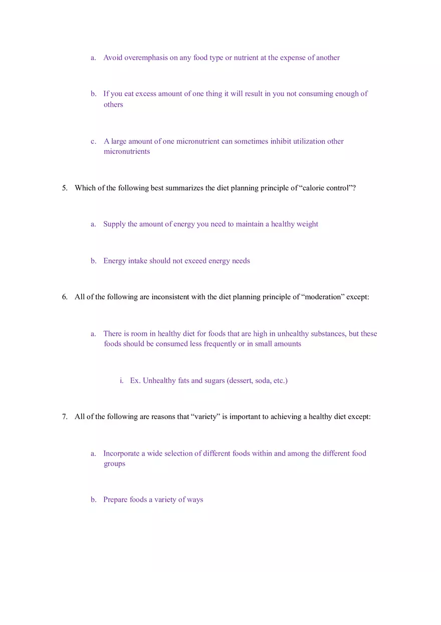 Principles of Healthy Eating and Nutrition Test - Page 2