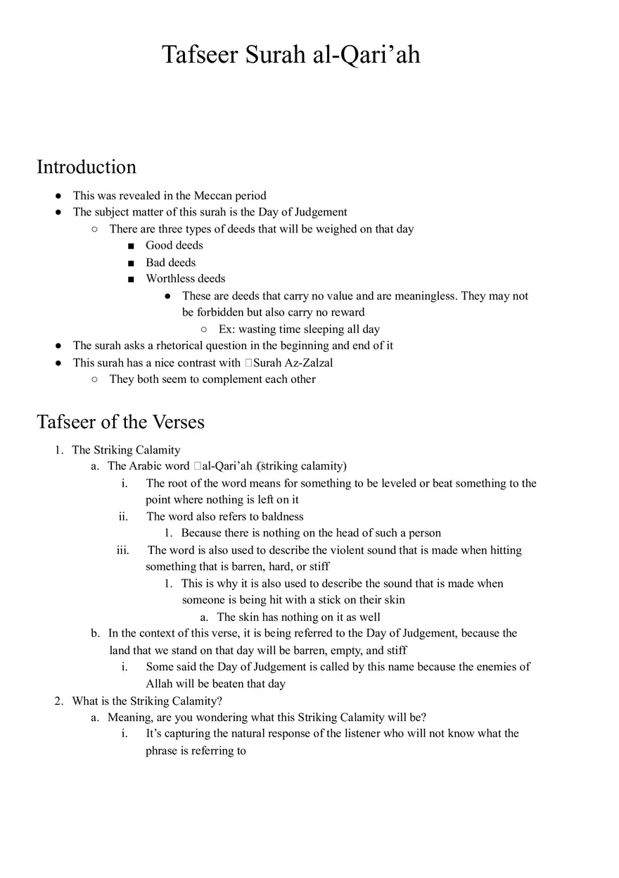 Tafseer Surah al-Qari’ah - Page 1