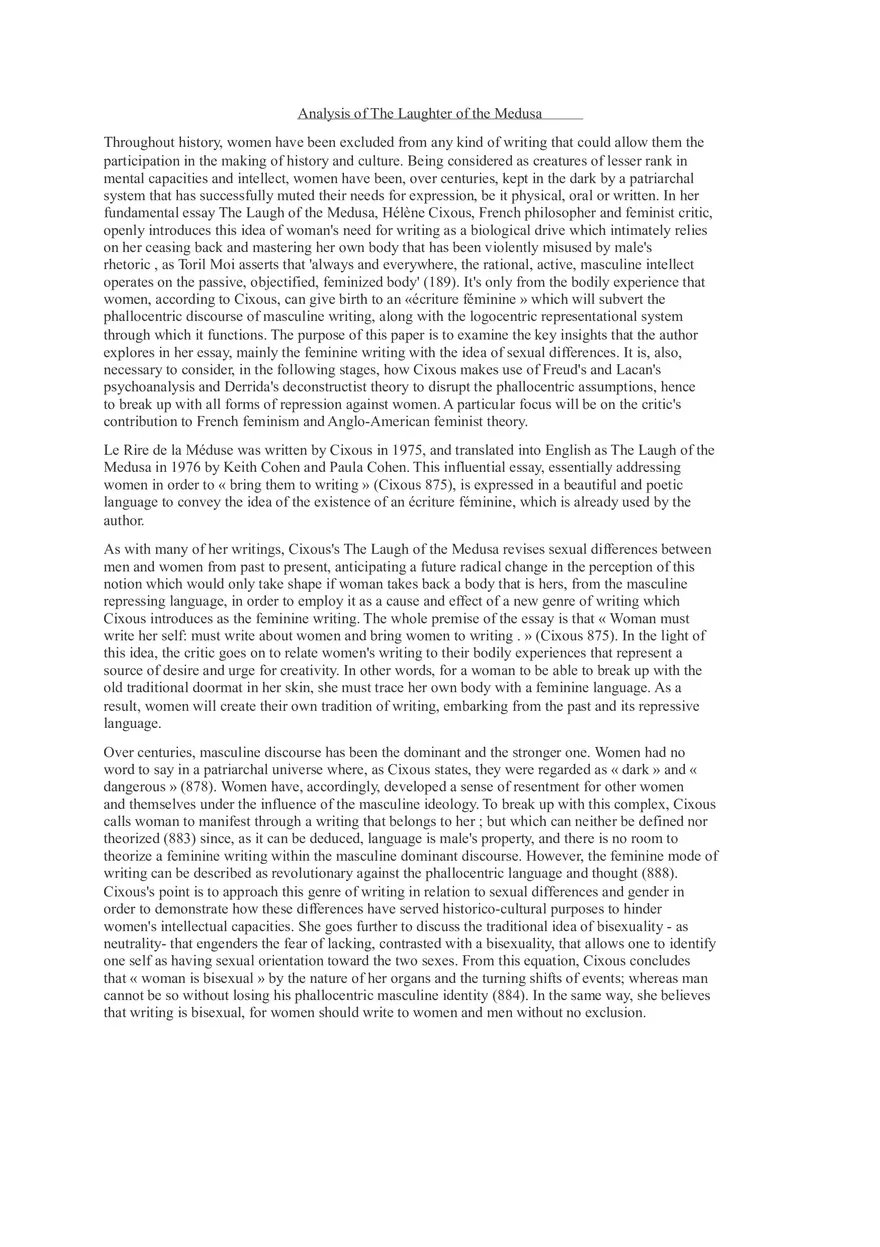 Analysis of The Laugh of the Medusa - Page 1