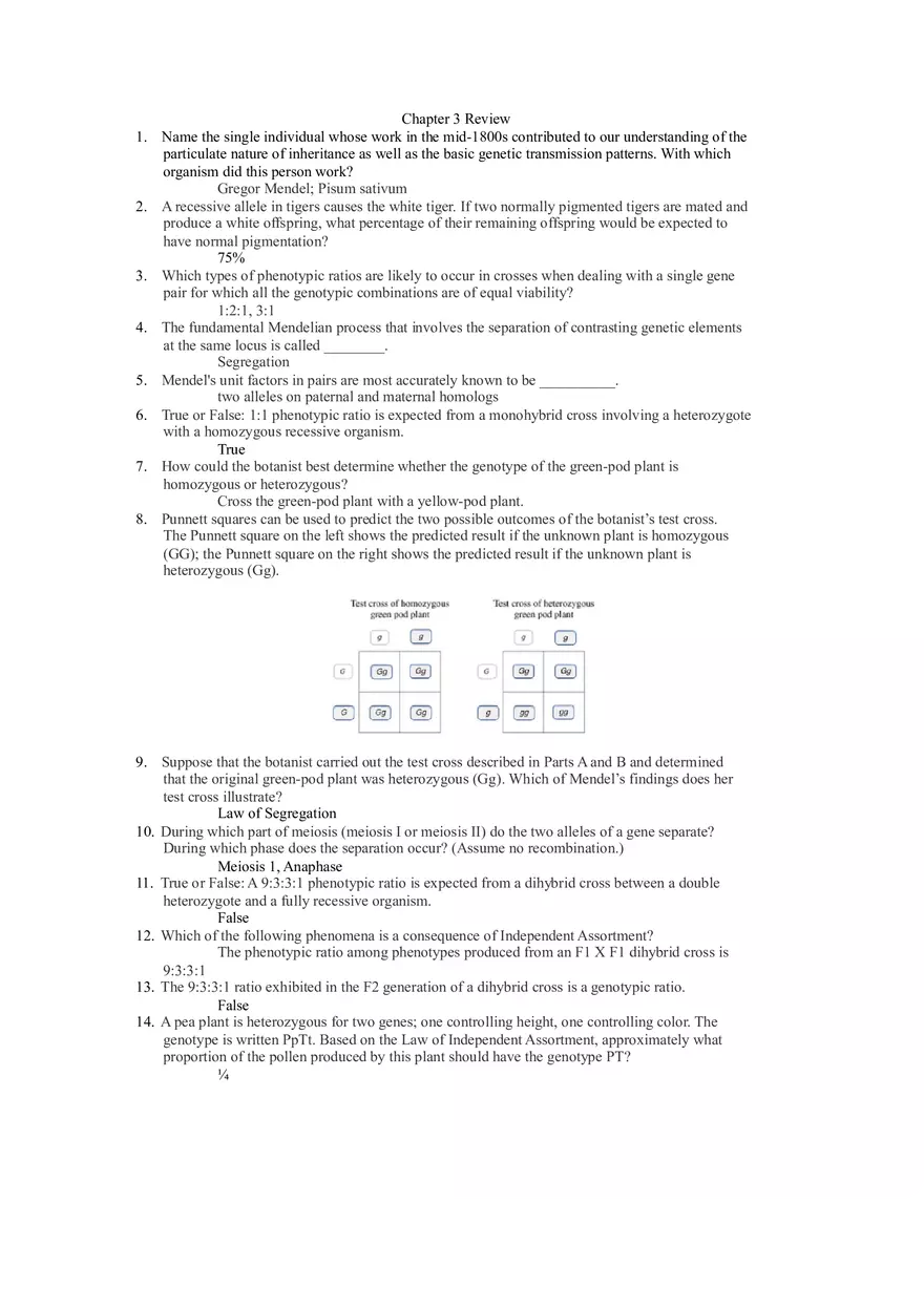 Chapter 3 Review Genetics - Page 1