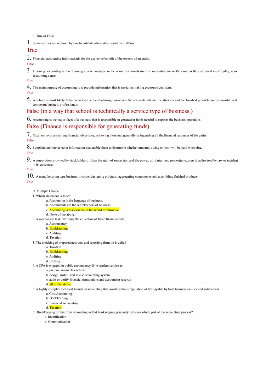 Introduction to Accounting and Types of Business - Page 1
