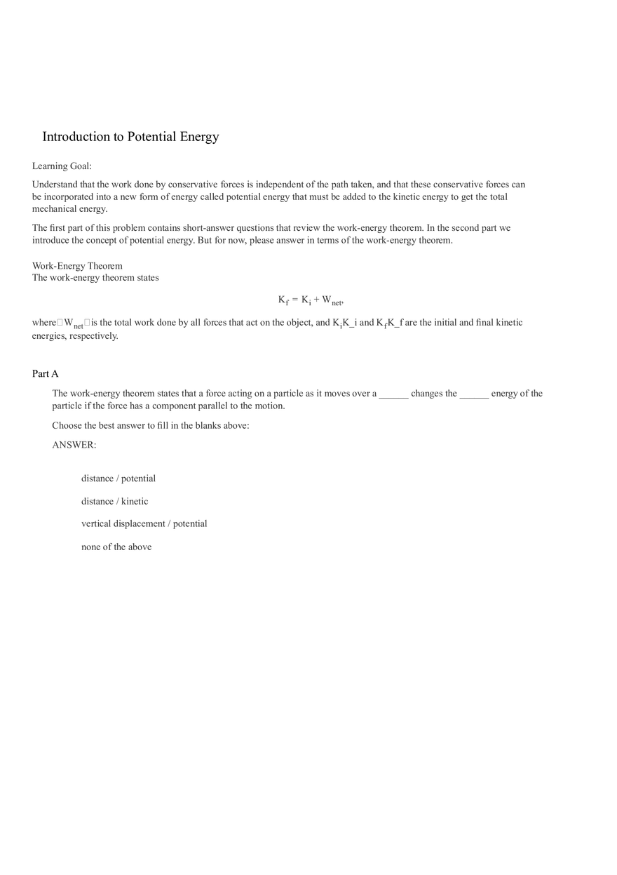 Introduction to Potential Energy Questions - Page 1