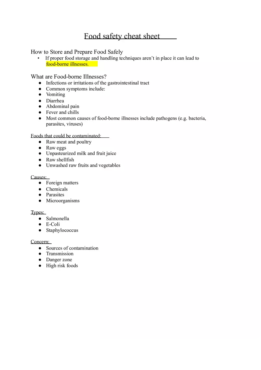 Food Safety Cheat Sheet - Page 1