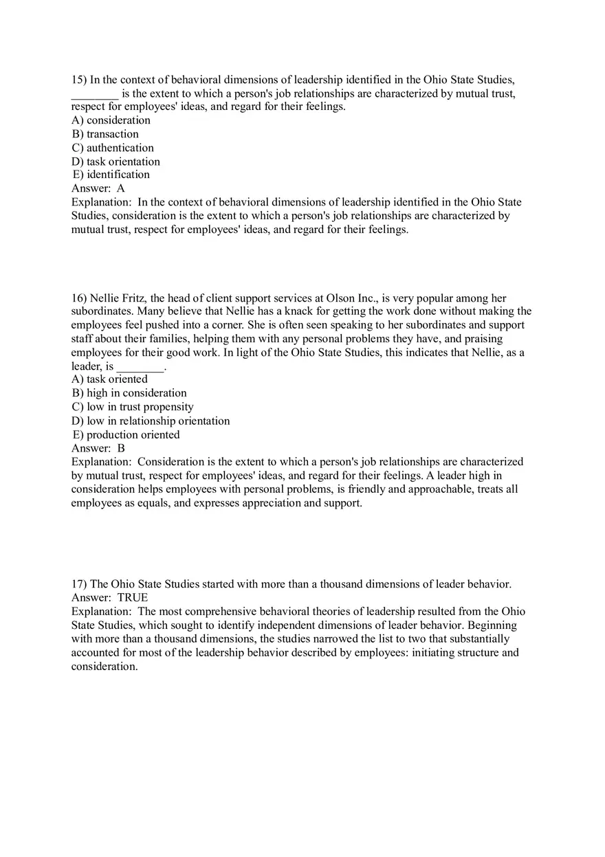 Organizational Behavior (Leadership) Answer Key Part 1 - Page 7