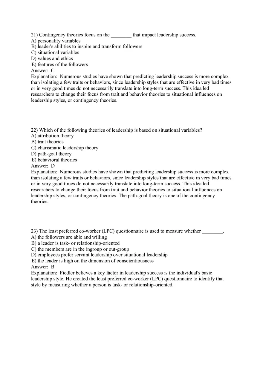 Organizational Behavior (Leadership) Answer Key Part 1 - Page 9