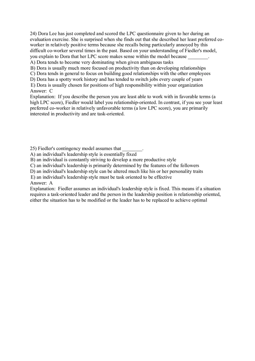 Organizational Behavior (Leadership) Answer Key Part 1 - Page 10