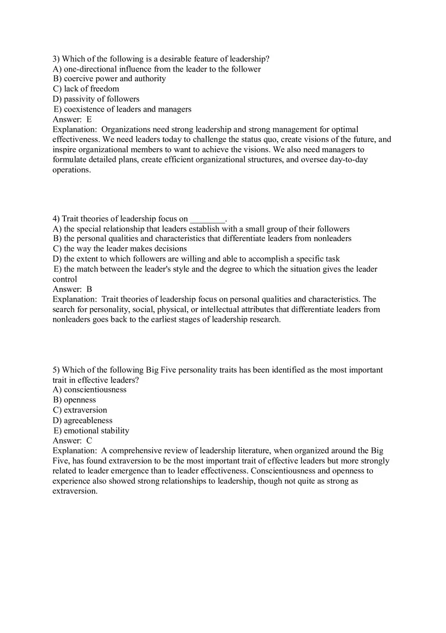 Organizational Behavior (Leadership) Answer Key Part 1 - Page 2
