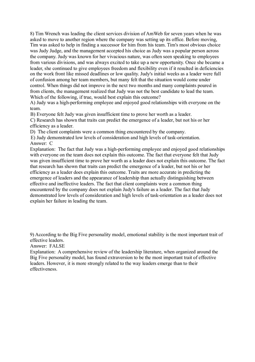 Organizational Behavior (Leadership) Answer Key Part 1 - Page 4