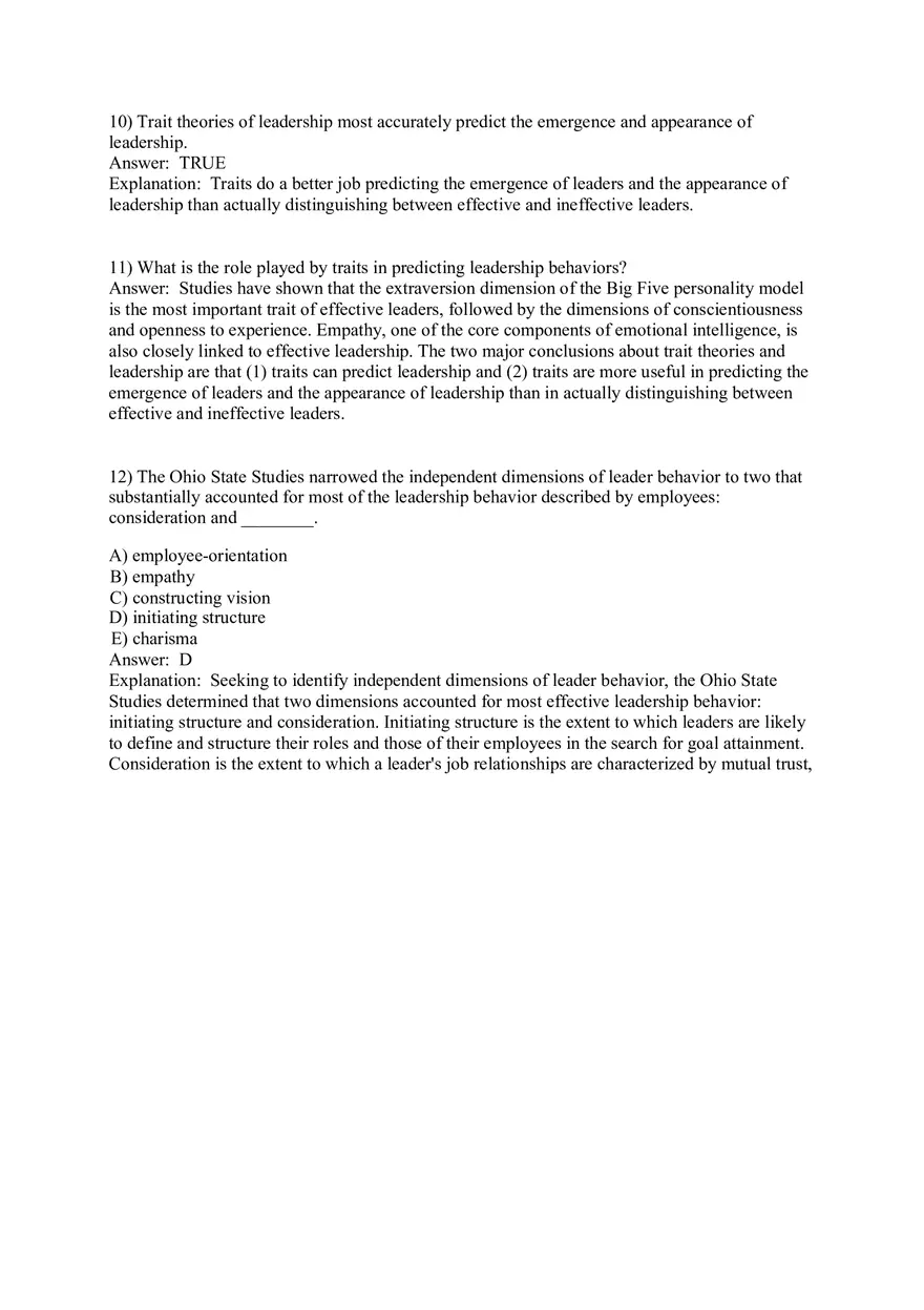 Organizational Behavior (Leadership) Answer Key Part 1 - Page 5