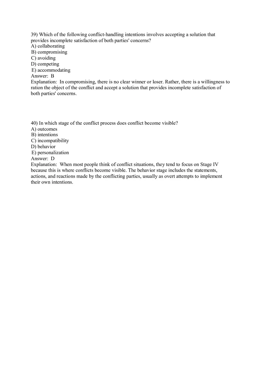 Organizational Behavior (Leadership) Answer Key Part 9 - Page 1