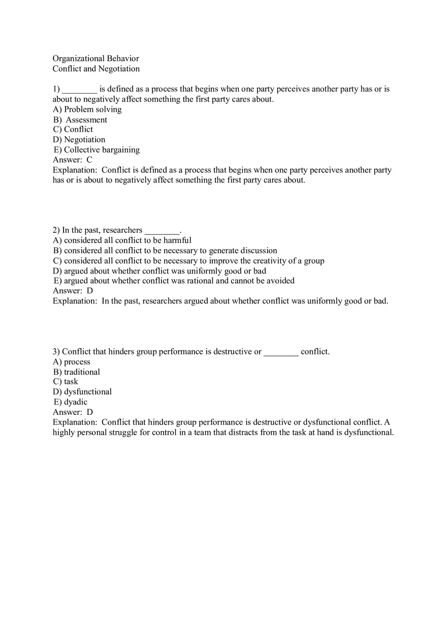 Organizational Behavior (Leadership) Answer Key Part 8 - Page 1