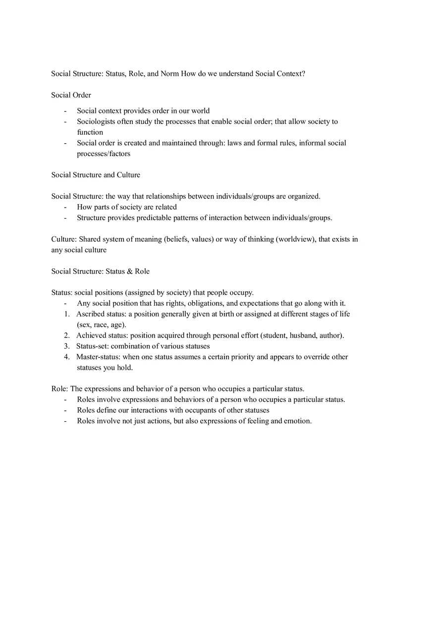 Social Structure Status, Role, and Norm - Page 1