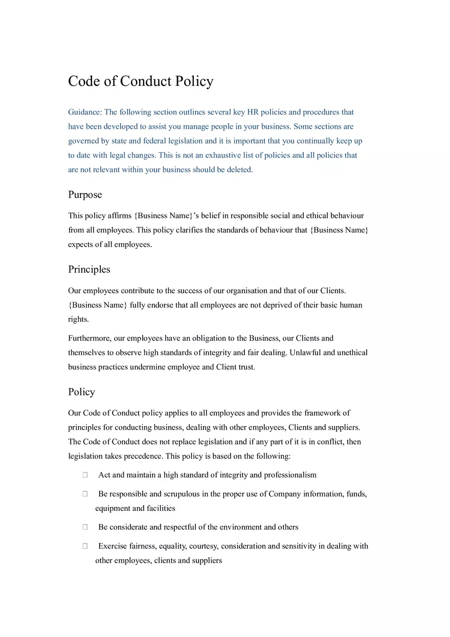 HR Policy and Procedure Manual Template Part 2 - Page 6