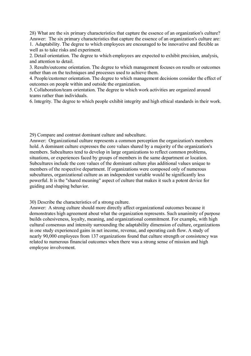 Organizational Culture Answer Key Part 2 - Page 1