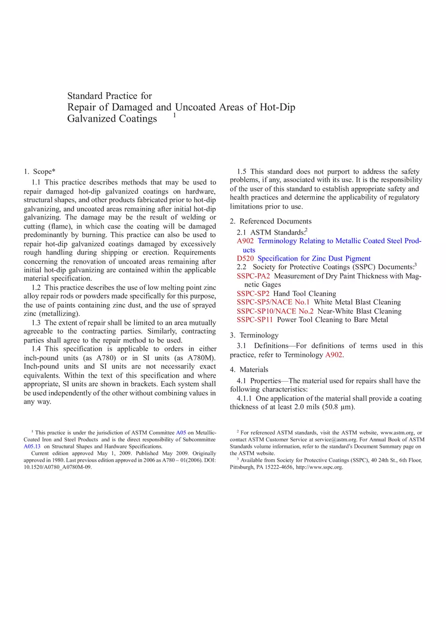Repair Of Damaged And Uncoated Areas Of Hot Dip Galvanized Coatings Apiasme - Page 1