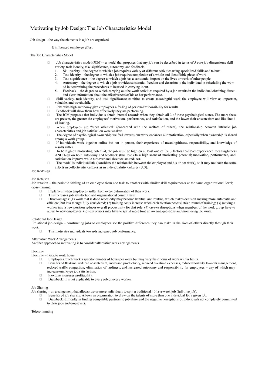 Motivating by Job Design The Job Characteristics Model - Page 1