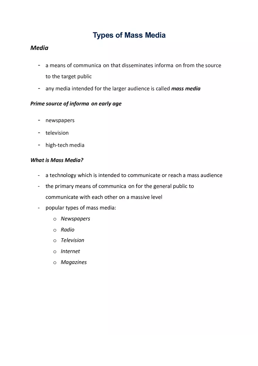 Types of Mass Media - Page 1