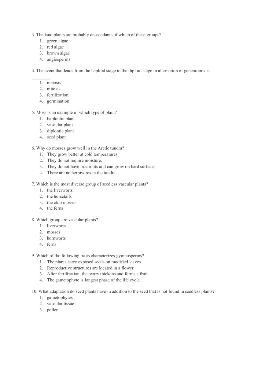 Plant Evolution and Classification Practice Questions - Page 1