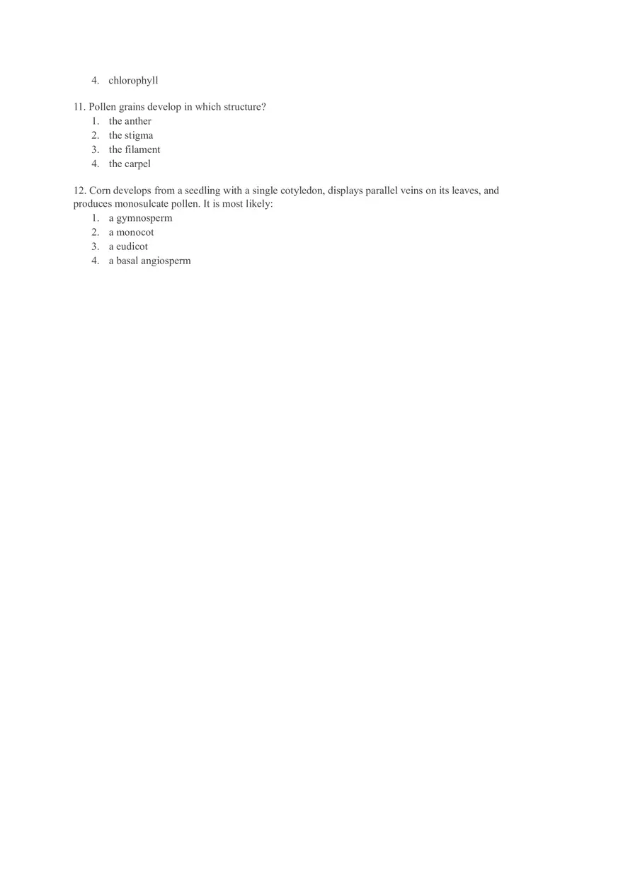 Plant Evolution and Classification Practice Questions - Page 2