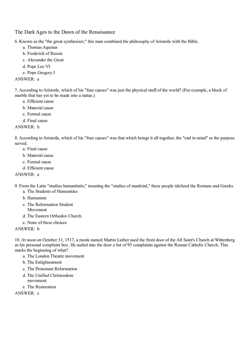 The Dark Ages to the Dawn of the Renaissance Answer Key - Page 2