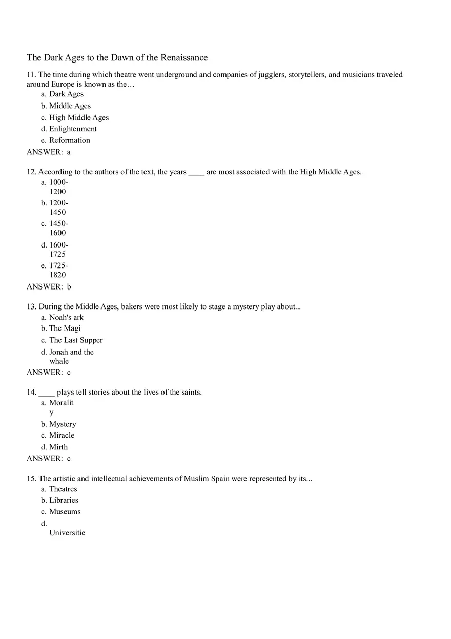 The Dark Ages to the Dawn of the Renaissance Answer Key - Page 3