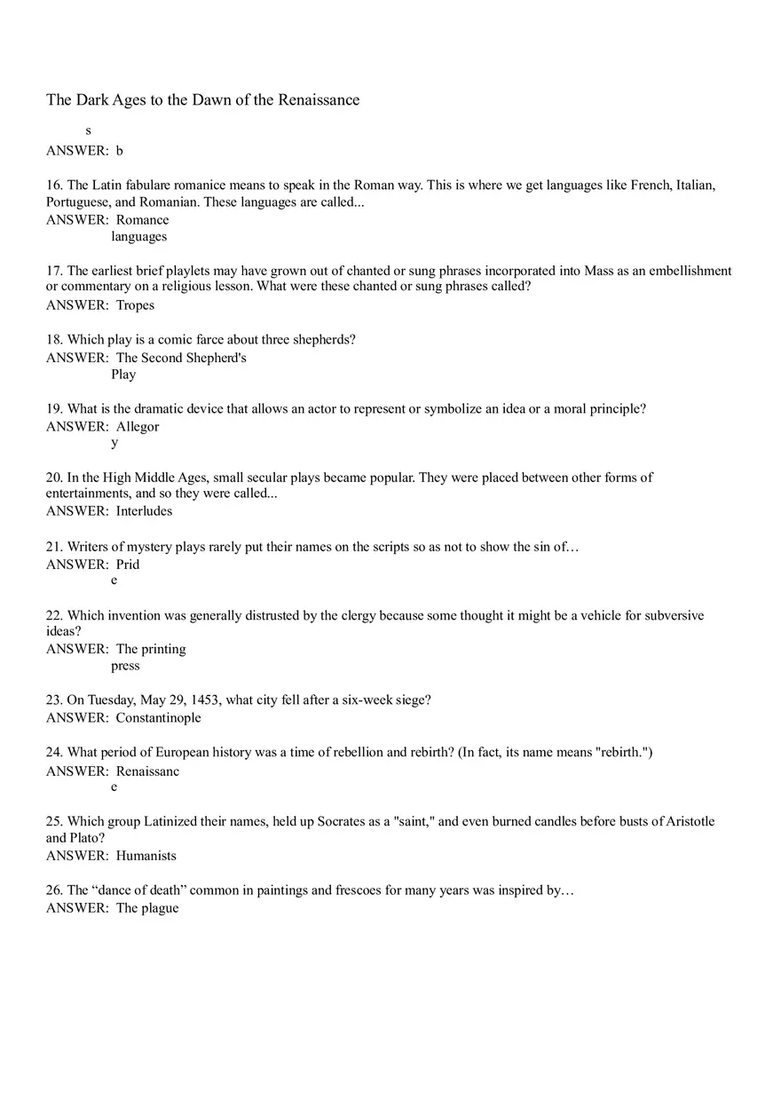 The Dark Ages to the Dawn of the Renaissance Answer Key - Page 4