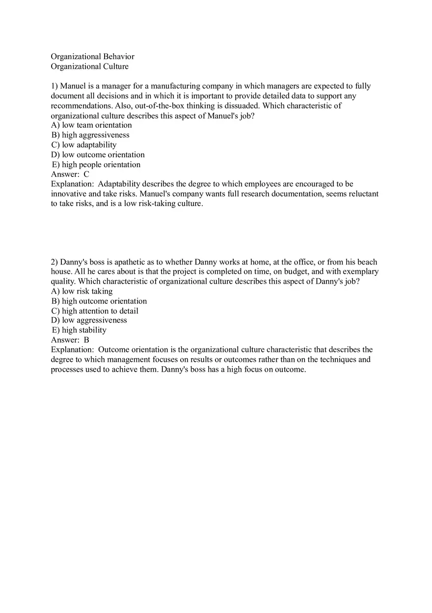 Organizational Culture Answer Key Part 1 - Page 1