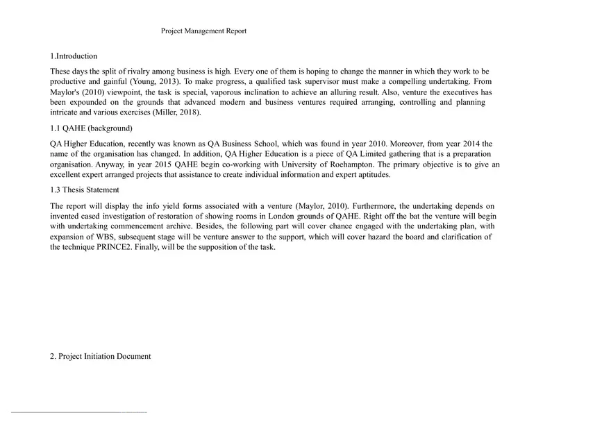 Project Management Report - Page 1