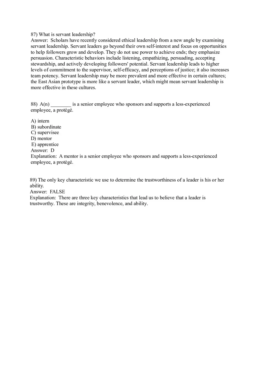 Organizational Behavior (Leadership) Answer Key Part 4 - Page 8