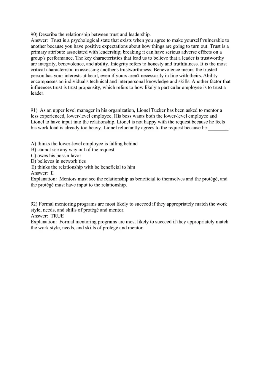 Organizational Behavior (Leadership) Answer Key Part 4 - Page 9