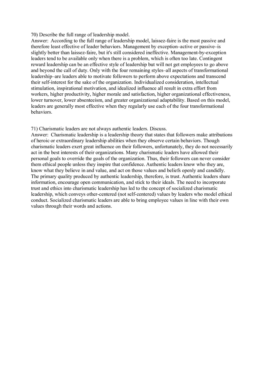 Organizational Behavior (Leadership) Answer Key Part 4 - Page 1