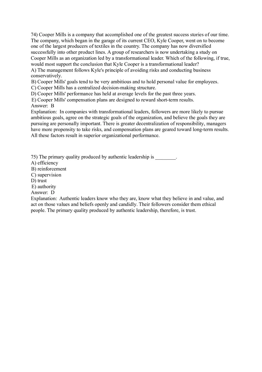 Organizational Behavior (Leadership) Answer Key Part 4 - Page 3