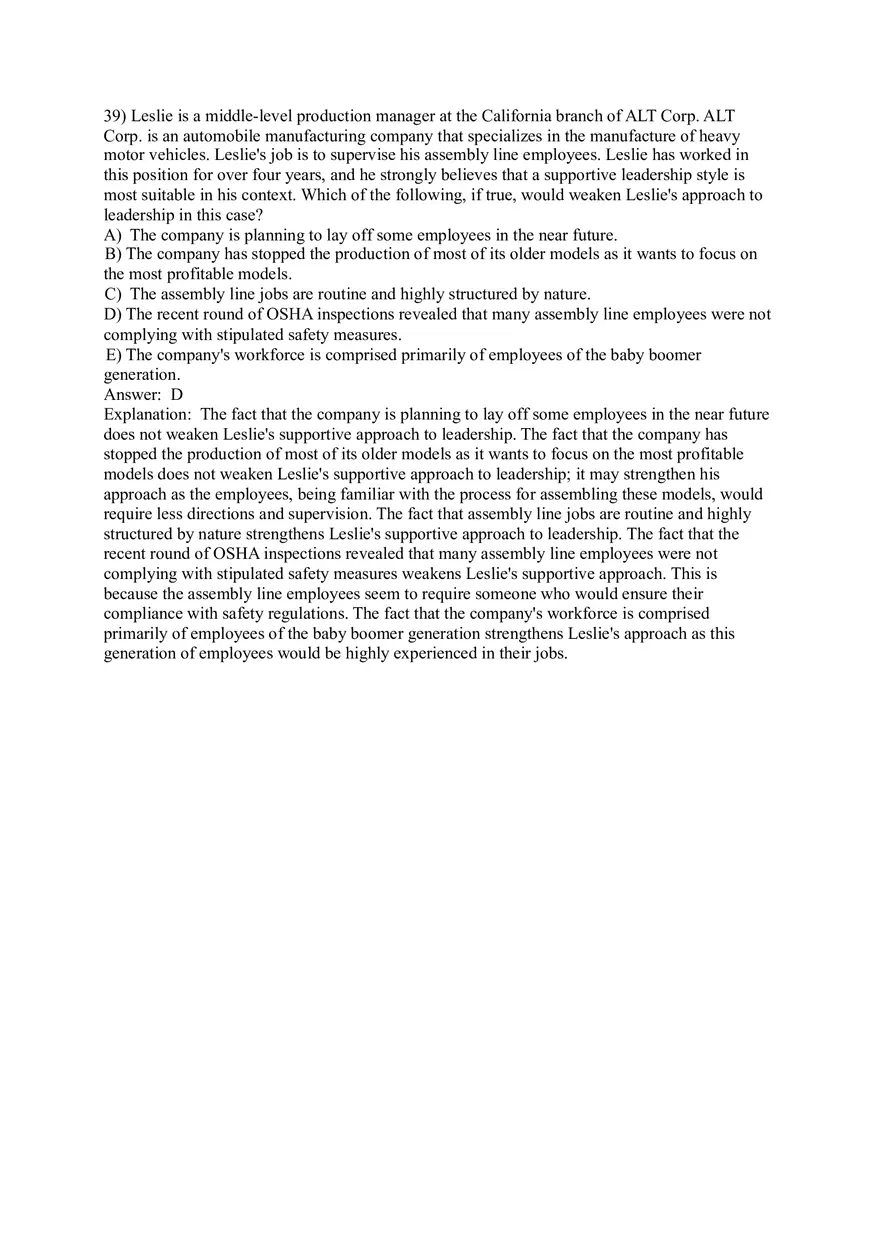 Organizational Behavior (Leadership) Answer Key Part 2 - Page 7