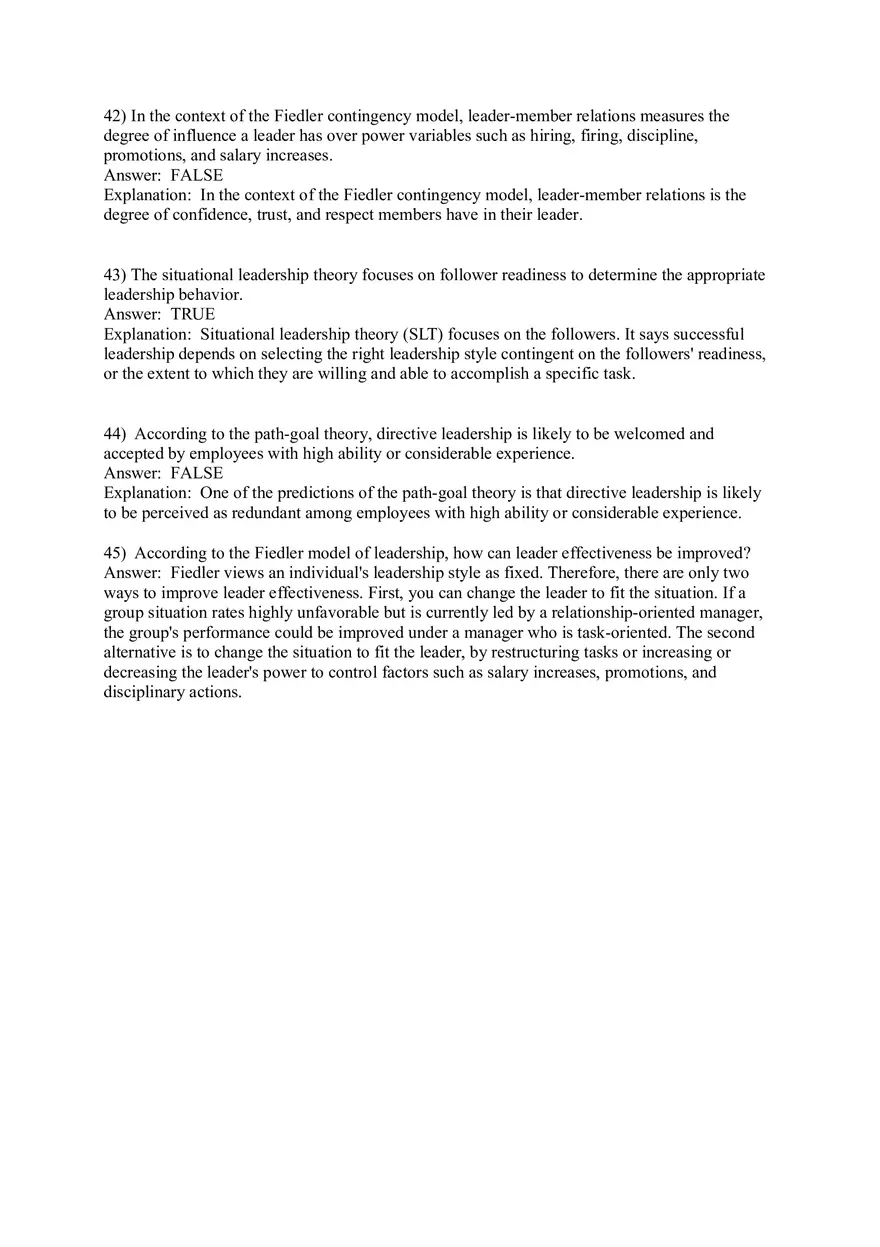 Organizational Behavior (Leadership) Answer Key Part 2 - Page 9