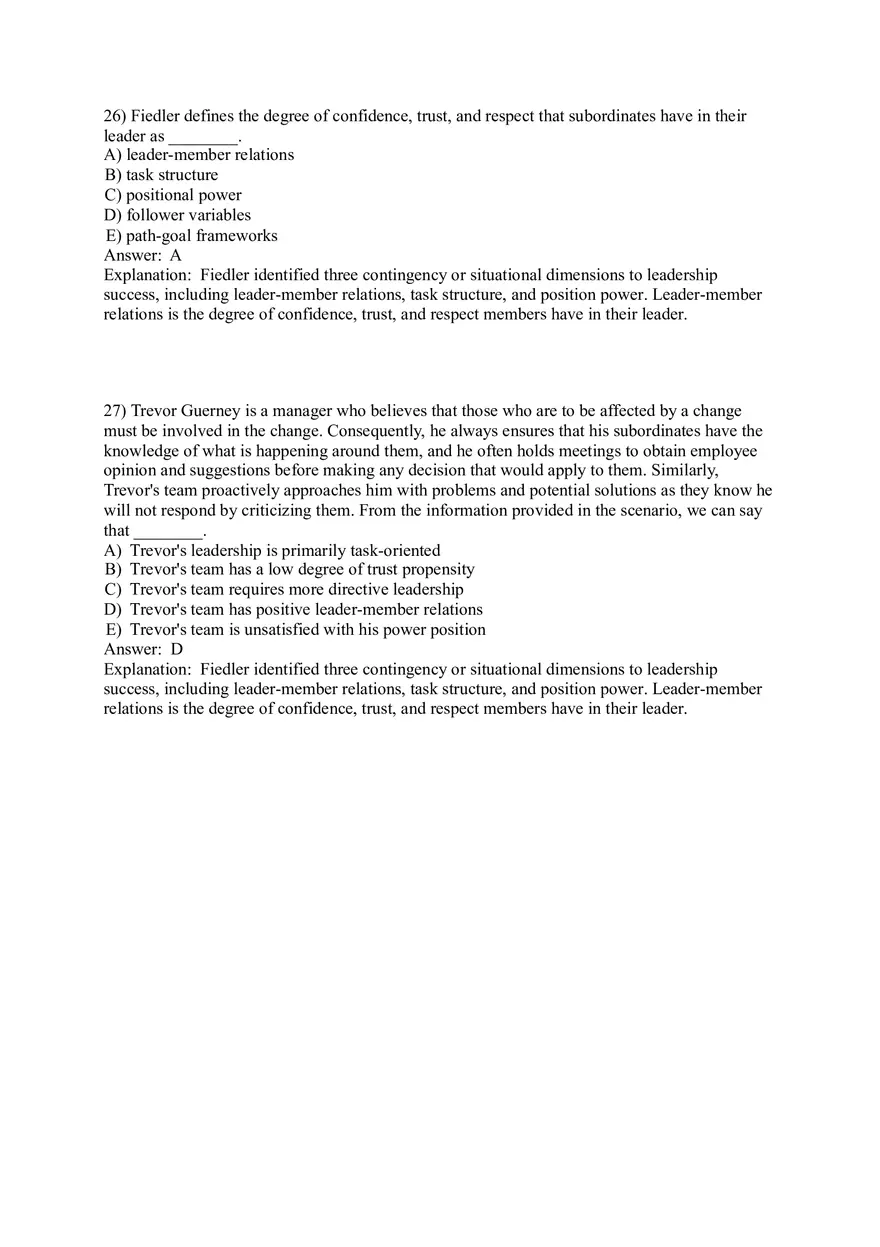 Organizational Behavior (Leadership) Answer Key Part 2 - Page 1