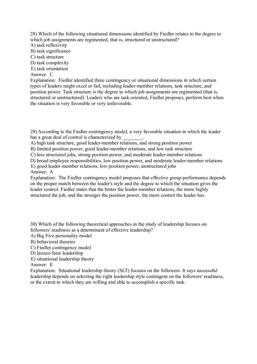 Organizational Behavior (Leadership) Answer Key Part 2 - Page 2