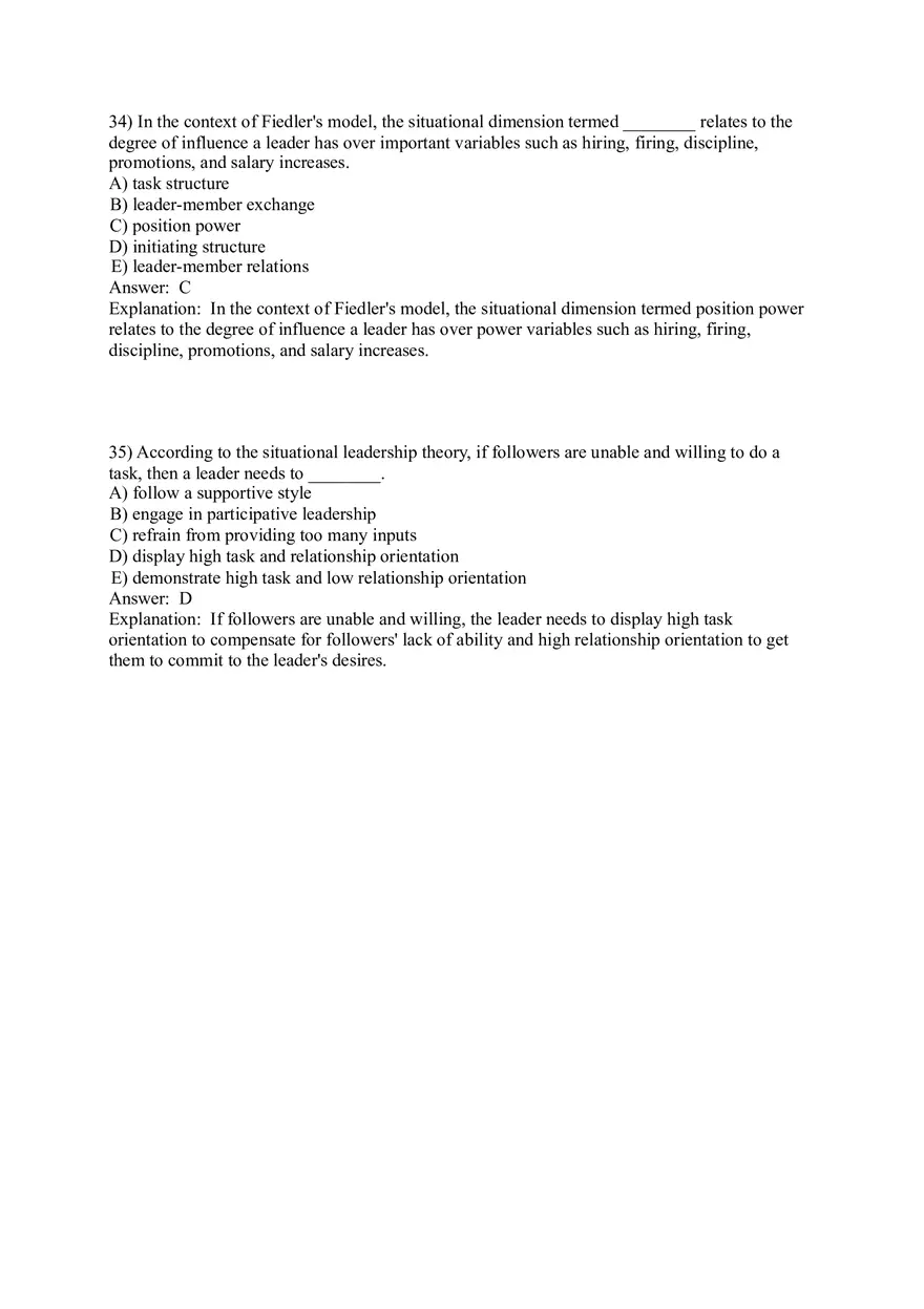 Organizational Behavior (Leadership) Answer Key Part 2 - Page 4