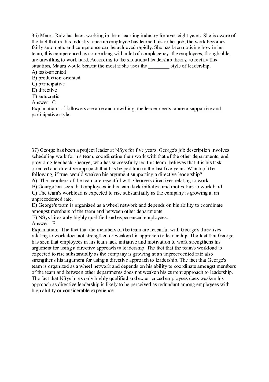 Organizational Behavior (Leadership) Answer Key Part 2 - Page 5