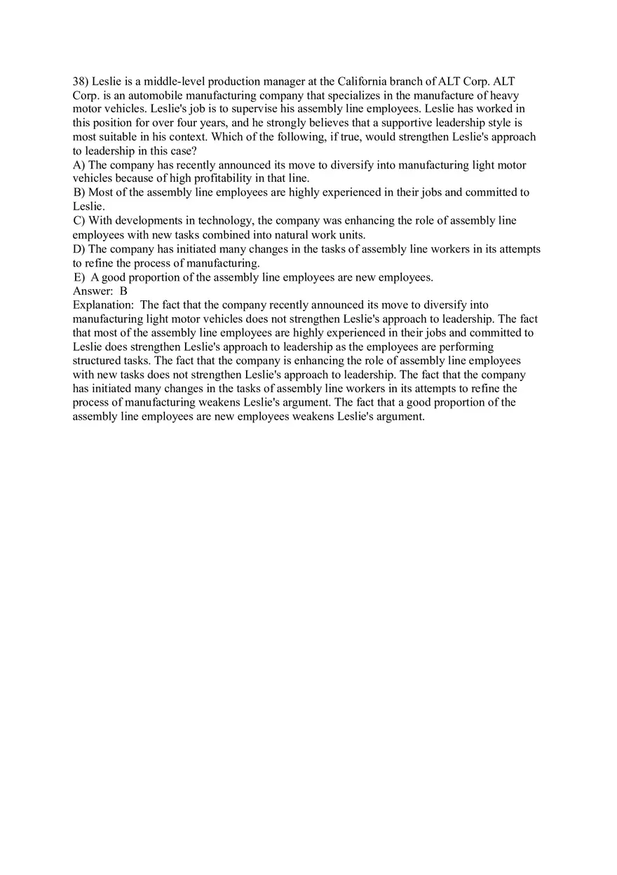 Organizational Behavior (Leadership) Answer Key Part 2 - Page 6