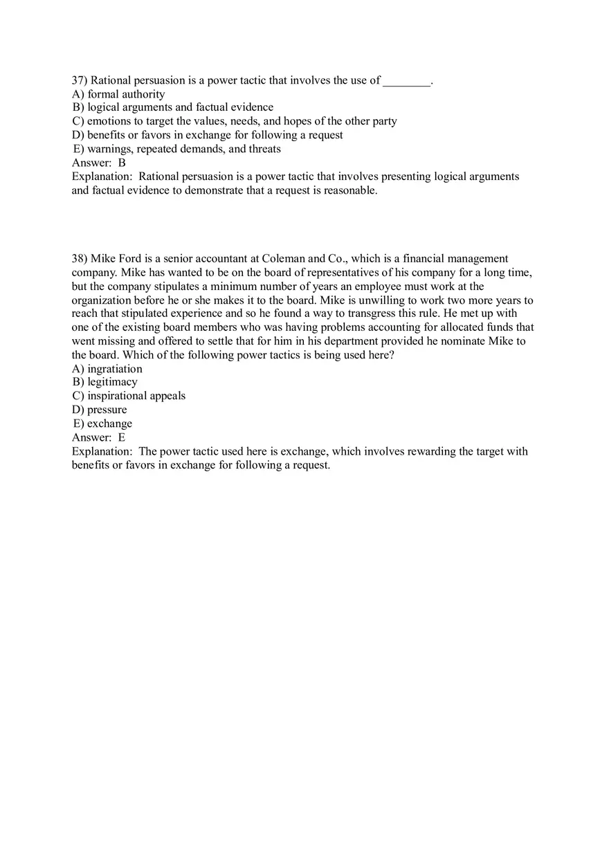 Organizational Behavior (Leadership) Answer Key Part 5 - Page 7