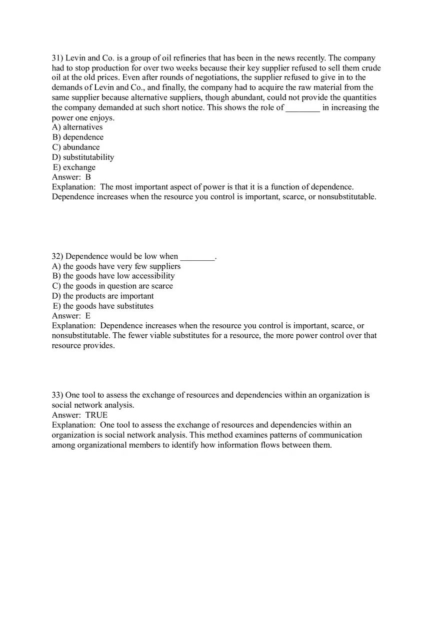 Organizational Behavior (Leadership) Answer Key Part 5 - Page 1