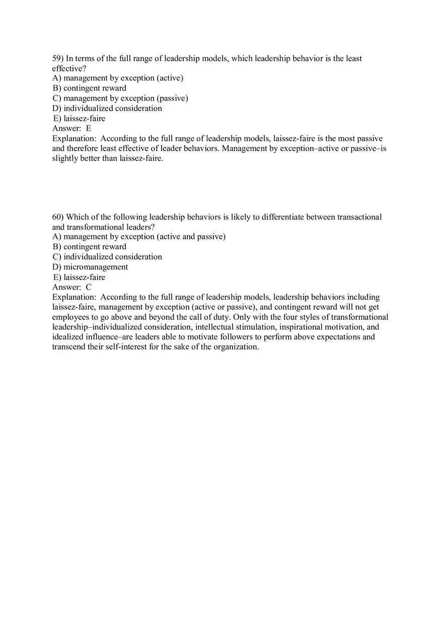 Organizational Behavior (Leadership) Answer Key Part 3 - Page 7