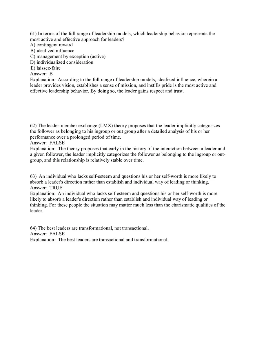 Organizational Behavior (Leadership) Answer Key Part 3 - Page 8